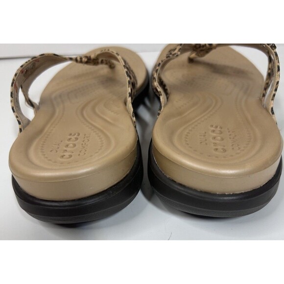 Crocs Sandals Women 5 Flip Flop Leopard Print Strappy Slip On Thong Canvas - Picture 6 of 8